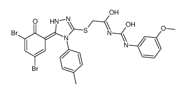 2-[[(5Z)-5-(3,5-dibromo-6-oxocyclohexa-2,4-dien-1-ylidene)-4-(4-methylphenyl)-1H-1,2,4-triazol-3-yl]sulfanyl]-N-[(3-methoxyphenyl)carbamoyl]acetamide结构式