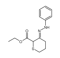 5,6-dihydro-2-ethoxycarbonyl-2H-thiopyran-3(4H)-one 3-phenylhydrazone结构式