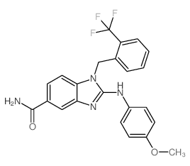 2-((4-METHOXYPHENYL)AMINO)-1-(2-(TRIFLUOROMETHYL)BENZYL)-1H-BENZO[D]IMIDAZOLE-5-CARBOXAMIDE structure