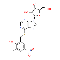 6-((2-hydroxy-3-iodo-5-nitrobenzyl)thio)-9-ribofuranosylpurine结构式