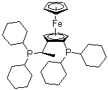 (R)-(-)-1-[(S)-2-Dicyclohexylphosphino)ferrocenyl]ethyldicyclohexylphosphine Structure