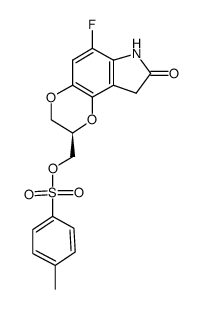 (R)-2-(Toluene-4-sulfonyloxymethyl)-6-fluoro-2,3,8,9-tetrahydro-7H-1,4-dioxino[2,3-e]indol-8-one结构式