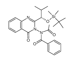 N-benzoyl-N-ethanoylamino-2-[(S)-1-tert-butyldimethylsilyloxy-2-methylpropyl]quinazolin-4(3H)-one Structure