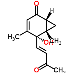 Bicyclo[4.1.0]hept-3-en-2-one, 5-hydroxy-4,6-dimethyl-5-[(1E)-3-oxo-1-butenyl]-, (1R,5R,6S)-rel- (9CI) picture