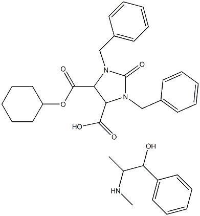 cyclohexyl hydrogen cis-1,3-dibenzyl-2-oxoimidazolidine-4,5-dicarboxylate, compound with [R-(R*,S*)]-α-[1-(methylamino)ethyl]benzyl alcohol (1:1)结构式