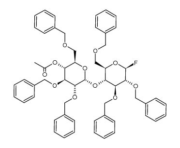 O-(4-O-acetyl-2,3,6-tri-O-benzyl-α-D-glucopyranosyl)-(1->4)-2,3,6-tri-O-benzyl-β-D-glucopyranosyl fluoride Structure