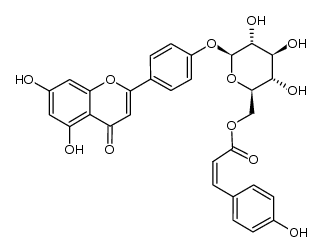 apigenin-4'-(6-O-(p-(Z)-coumaroyl)-β-D-glucopyranoside)结构式