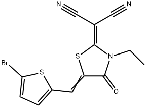 2-(5-((5-bromothiophen-2-yl)methylene)-3-ethyl-4-oxothiazolidin-2-ylidene)malononitrile结构式