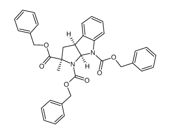 tribenzyl (2R,3aS,8aS)-2-methyl-2,3,3a,8a-tetrahydropyrrolo[2,3-b]indole-1,2,8-tricarboxylate Structure