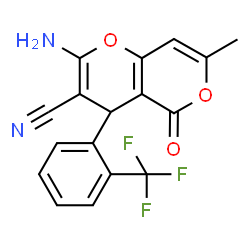 2-Amino-7-methyl-5-oxo-4-[2-(trifluoromethyl)phenyl]-4H,5H-pyrano[4,3-b]pyran-3-carbonitrile结构式