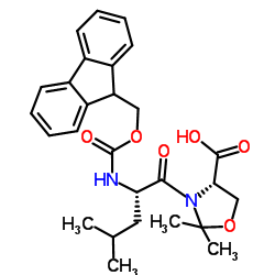 (S)-3-((S)-2-((((9H-芴-9-基)甲氧基)羰基)氨基)-4-甲基戊酰基)-2,2-二甲基恶唑烷-4-羧酸结构式