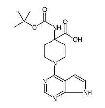 4-Piperidinecarboxylic acid, 4-[[(1,1-dimethylethoxy)carbonyl]amino]-1-(7H-pyrrolo[2,3-d]pyrimidin-4-yl)结构式