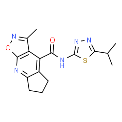 3-methyl-N-[(2E)-5-(propan-2-yl)-1,3,4-thiadiazol-2(3H)-ylidene]-6,7-dihydro-5H-cyclopenta[b][1,2]oxazolo[4,5-e]pyridine-4-carboxamide结构式