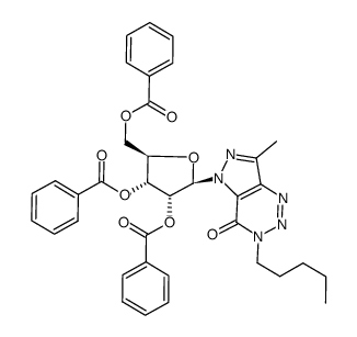(2R,3R,4R,5R)-2-((benzoyloxy)methyl)-5-(7-methyl-4-oxo-3-pentyl-3,4-dihydro-5H-pyrazolo[4,3-d][1,2,3]triazin-5-yl)tetrahydrofuran-3,4-diyl dibenzoate结构式
