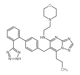 N-(2-morpholin-4-ylethyl)-2-propyl-3-[[4-[2-(2H-tetrazol-5-yl)phenyl]p henyl]methyl]-1,5,7,9-tetrazabicyclo[4.3.0]nona-2,4,6,8-tetraen-4-amin e Structure