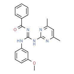 (E)-N-(((4,6-dimethylpyrimidin-2-yl)amino)((3-methoxyphenyl)amino)methylene)benzamide structure