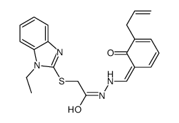 2-(1-ethylbenzimidazol-2-yl)sulfanyl-N'-[(E)-(6-oxo-5-prop-2-enylcyclohexa-2,4-dien-1-ylidene)methyl]acetohydrazide Structure