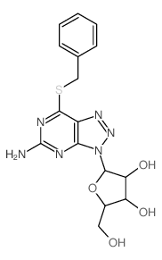 2-(3-amino-5-benzylsulfanyl-2,4,7,8,9-pentazabicyclo[4.3.0]nona-2,4,7,10-tetraen-9-yl)-5-(hydroxymethyl)oxolane-3,4-diol结构式