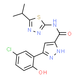 5-(5-chloro-2-hydroxyphenyl)-N-[5-(propan-2-yl)-1,3,4-thiadiazol-2-yl]-1H-pyrazole-3-carboxamide结构式
