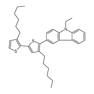 9-ethyl-3-[3-hexyl-5-(3-hexylthiophen-2-yl)thiophen-2-yl]carbazole结构式