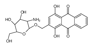 2-[[(2R,3R,4R,5S,6R)-3-amino-4,5-dihydroxy-6-(hydroxymethyl)oxan-2-yl]oxymethyl]-1,4-dihydroxyanthracene-9,10-dione结构式