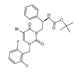 tert-butyl (R)-(2-(5-bromo-3-(2,6-difluorobenzyl)-2,6-dioxo-3,6-dihydropyrimidin-1(2H)-yl)-1-phenylethyl)carbamate结构式