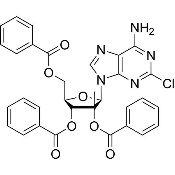 (2R,3R,4R,5R)-2-(2-氨基-6-氯-9H-嘌呤-9-基)-5-((苯甲酰氧基)甲基)-3-甲基四氢呋喃-3,4-二基二苯甲酸酯结构式