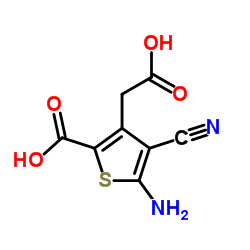 5-Amino-3-(carboxymethyl)-4-cyano-2-thiophenecarboxylic acid结构式