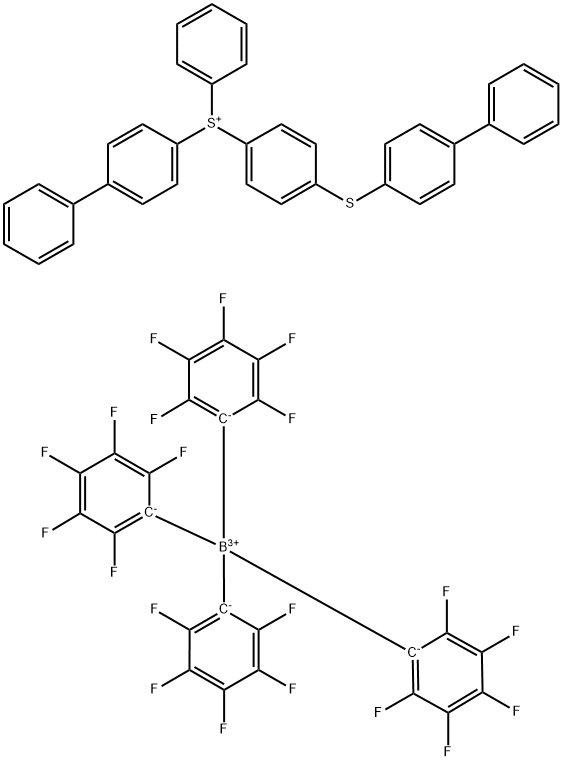 Sulfonium, [1,1'-biphenyl]-4-yl[4-([1,1'-biphenyl]-4-ylthio)phenyl]phenyl-, tetrakis(2,3,4,5,6-pentafluorophenyl)borate(1-) (1:1)结构式