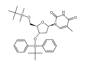 1-((2R,4S,5R)-5-(((tert-butyldimethylsilyl)oxy)methyl)-4-((tert-butyldiphenylsilyl)oxy)tetrahydrofuran-2-yl)-5-methylpyrimidine-2,4(1H,3H)-dione结构式