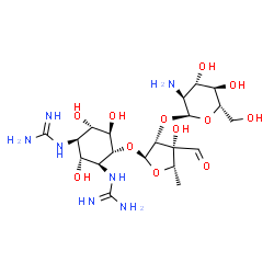 4-O-[2-O-(2-Amino-2-deoxy-α-L-glucopyranosyl)-5-deoxy-3-formyl-α-L-lyxofuranosyl]-N,N'-bis(aminoiminomethyl)-D-streptamine结构式