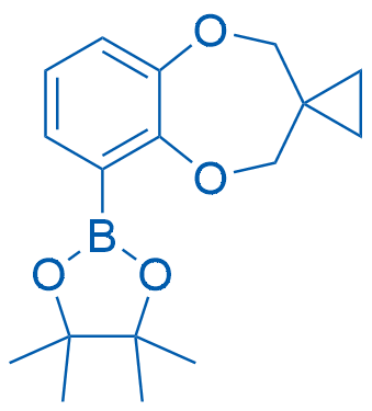 4,4,5,5-四甲基-2-(2H,4H-螺[苯并[b][1,4]二氧杂卓-3,1'-环丙烷]-6-基)-1,3,2-二氧硼杂环戊烷结构式