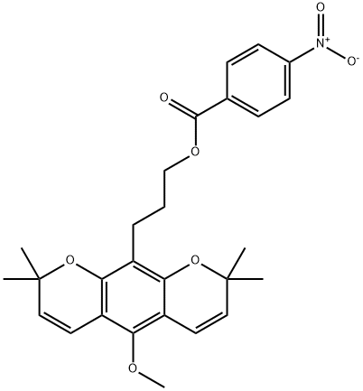 5-Methoxy-2,2,8,8-tetramethyl-2H,8H-benzo[1,2-b:5,4-b']dipyran-10-(1-propanol)4-nitrobenzoate结构式