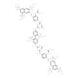 octasodium 7,7'-[(2,2'-disulphonato[1,1'-biphenyl]-4,4'-diyl)bis[imino(6-chloro-1,3,5-triazine-4,2-diyl)imino[2-(carbamoylamino)]-4,1-phenylene]azo]]bis(naphthalene-1,3,6-trisulphonate)结构式