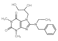 1H-Purine-2,6-dione, 3,7-dihydro-7-(2,3-dihydroxypropyl)-1,3-dimethyl- 8-(ethyl(phenylmethyl)amino)-结构式