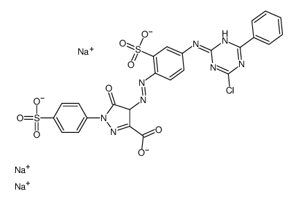 trisodium,4-[[4-[(4-chloro-6-phenyl-1,3,5-triazin-2-yl)amino]-2-sulfonatophenyl]diazenyl]-5-oxo-1-(4-sulfonatophenyl)-4H-pyrazole-3-carboxylate Structure