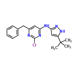 6-Benzyl-2-chloro-N-[5-(2-methyl-2-propanyl)-1H-pyrazol-3-yl]-4-pyrimidinamine Structure