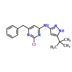 6-Benzyl-2-chloro-N-[5-(2-methyl-2-propanyl)-1H-pyrazol-3-yl]-4-pyrimidinamine结构式