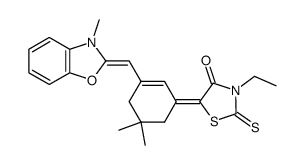 5-[5,5-dimethyl-3-[(3-methyl-(3H)-benzoxazol-2-ylidene)methyl]cyclohex-2-en-1-ylidene]-3-ethyl-2-thioxothiazolidin-4-one结构式