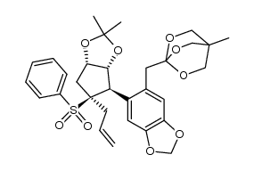 (3aα,4α,5S*,6aα)-(+/-)-4-methyl-1-[[6-[tetrahydro-2,2-dimethyl-5-(phenylsulfonyl)-5-(2-propenyl)-4H-cyclopenta-1,3-dioxol-4-yl]-1,3-benzodioxol-5-yl]methyl]-2,6,7-trioxabicyclo[2.2.2]octane结构式