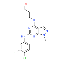 3-({6-[(3,4-dichlorophenyl)amino]-1-methyl-1H-pyrazolo[3,4-d]pyrimidin-4-yl}amino)propan-1-ol结构式