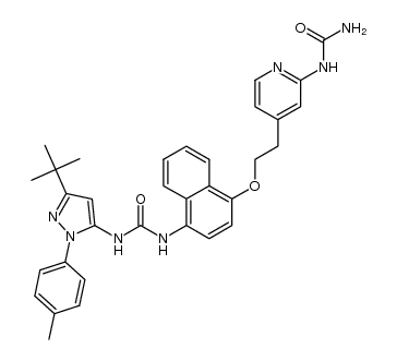 4-(2-(4-(3-(3-tert-butyl-1-p-tolyl-1H-pyrazol-5-yl)ureido)naphthalen-1-yloxy)ethyl)-3-(pyridin-2-yl)urea Structure