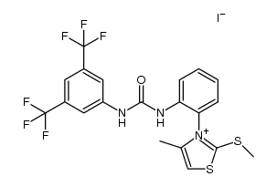 3-(2-(3-(3,5-bis(trifluoromethyl)phenyl)ureido)phenyl)-4-methyl-2-(methylthio)thiazol-3-ium iodide Structure