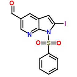 1-(Phenylsulfonyl)-2-iodo-7-azaindole-5-carbaldehyde structure