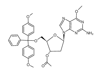 3'-O-acetyl-5'-O-(4,4'-dimethoxytrityl)-6-O-methyl-2'-deoxyguanosine结构式