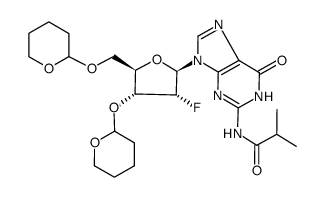 N2-isobutyryl-9-(2-fluoro-3,5-di-O-tetrahydropyran-2-yl-β-D-arabinofuranosyl)guanine结构式