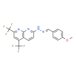 Benzaldehyde, 4-methoxy-, [5,7-bis(trifluoromethyl)-1,8-naphthyridin-2-yl]hydrazone (9CI) Structure