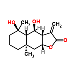 4α,6α-Dihydroxyeudesm-11(13)-en-12,8β-olide结构式