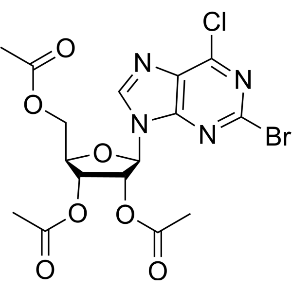 2-Bromo-6-chloro-9-(2,3,5-tri-O-acetyl-β-D-ribofuranosyl)-9H-purine结构式