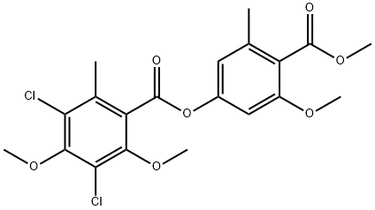 3,5-Dichloro-4,6-dimethoxy-o-toluic acid 3-methoxy-4-(methoxycarbonyl)-5-methylphenyl ester Structure